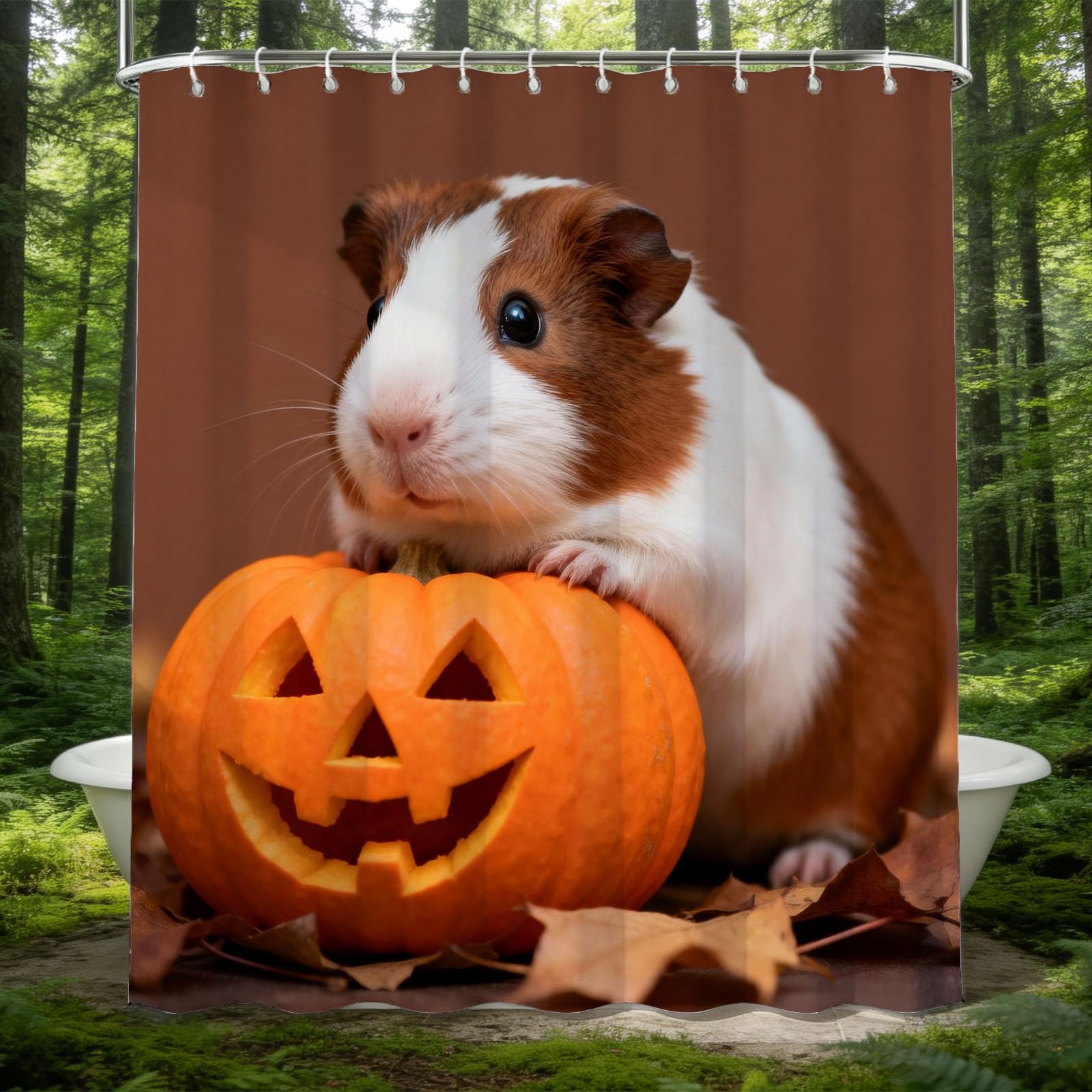 Hongduo White 3D Guinea Pig Shower Curtain For Stalls Bathtubs Pumpkin Bathroom Decor Shower Curtain Set Polyester Fabric Waterproof 180X180cm/71X71 Inch With Hooks