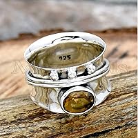 Vista 3 de Citrine Spinner Ring, 925 Sterling Silver Ring, Spinner Ring For Women, Handmade Ring, Promise Ring, Fidget Band Ring, Citrine Ring, Minimalist