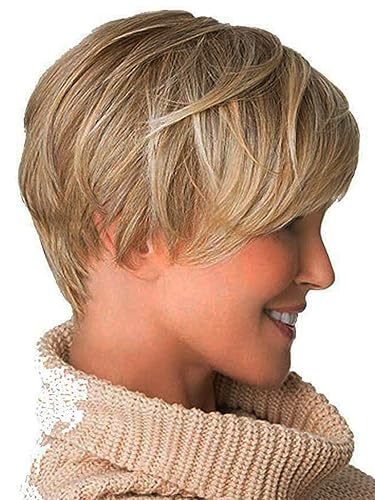 Miniatura 2 de Peluca corta rubia con flequillo, corte Pixie en capas, para mujer, fibra sintética, sin pegamento, esponjosa, aspecto natural