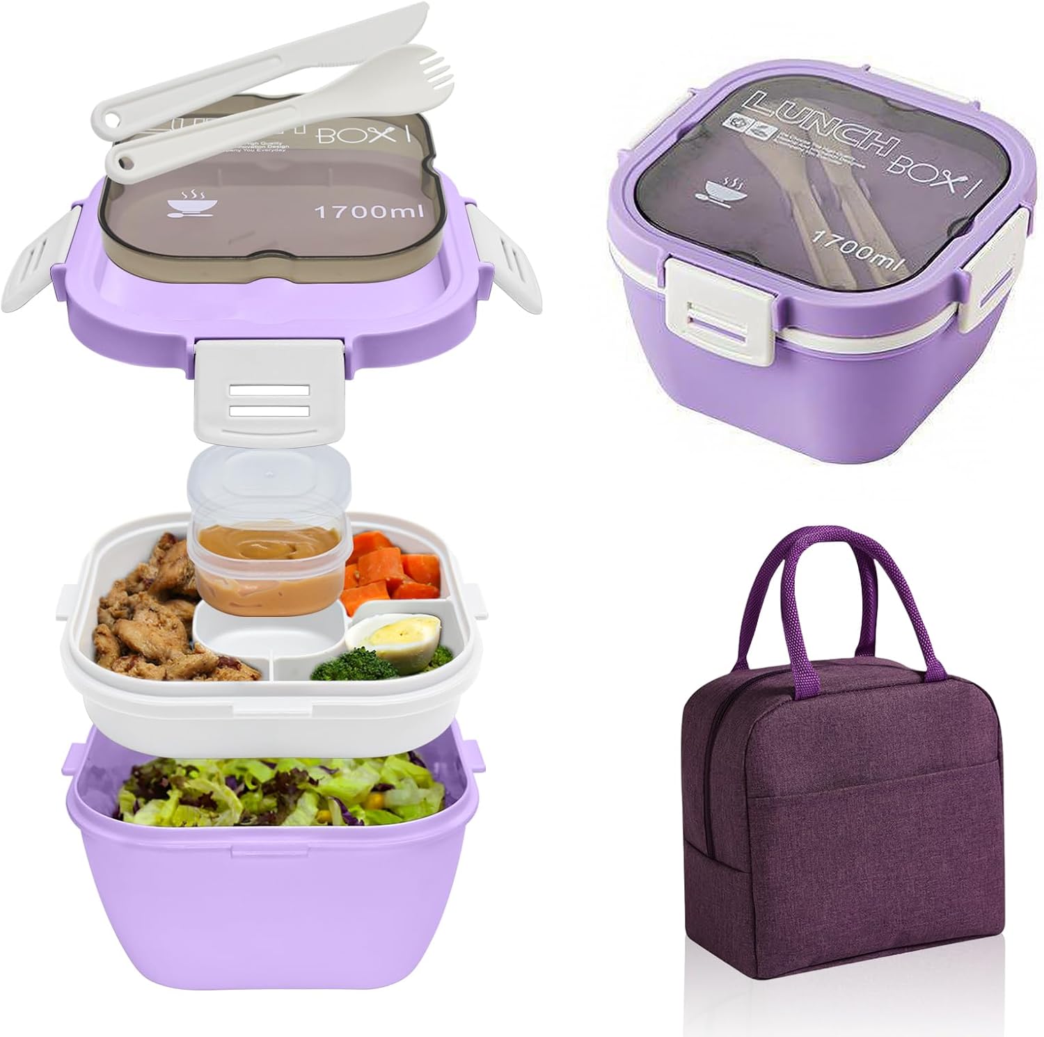 Temiminime Salad Lunch Containers for Adults with Portable Bag,60oz/1.7L Large