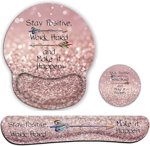 Juego de reposamuñecas para teclado y mouse pad ergonómico para computadora, juegos, oficina, cómodo y alivio del dolor + posavasos, mantente