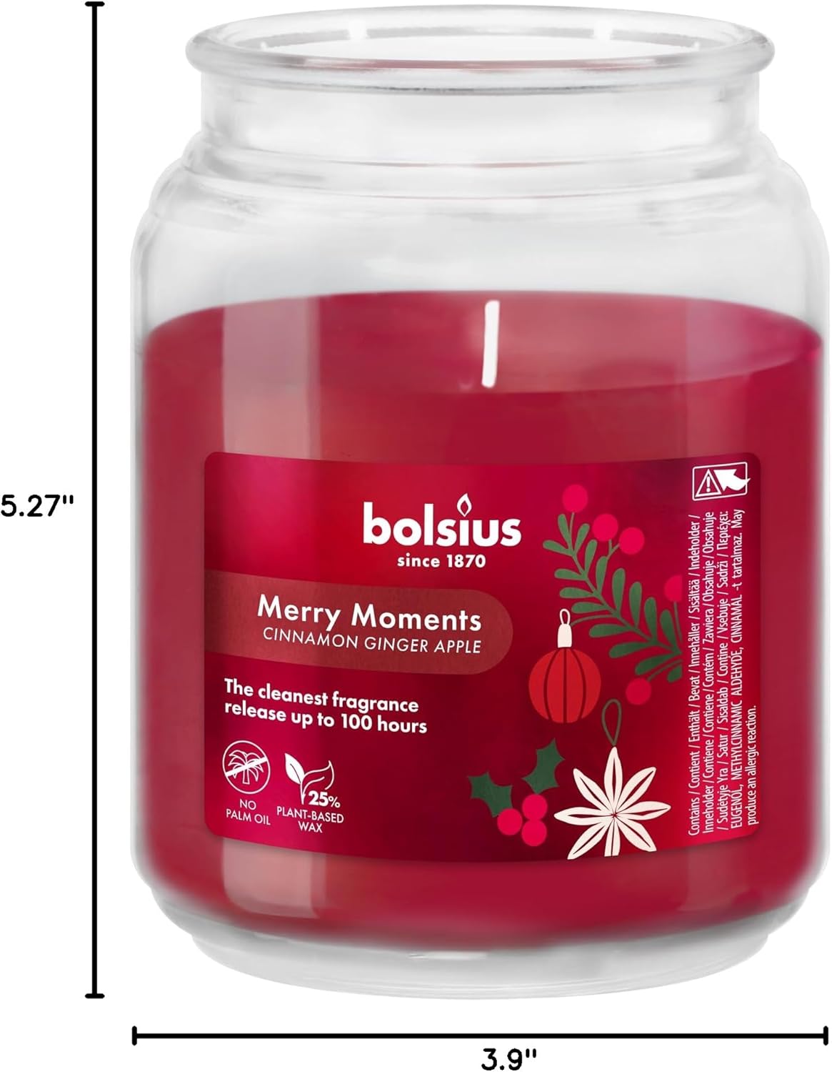 Bolsius Merry Moments - Burn Time of 100 Hours - 13.5 x 10 cm - Natural Extracts - Contains Vegan Wax - Palm Oil Free