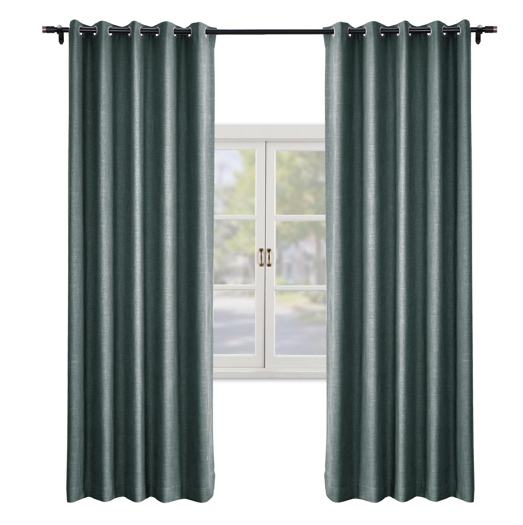 Macochico Extra Wide Blackout Linen Curtain,Themal Insulated Grommet/Eyelet Top Nursery & Infant Care Curtains for Living Room Meetingroom Theater Patio,Everglade Teal 150W x 102L (1 Panel)