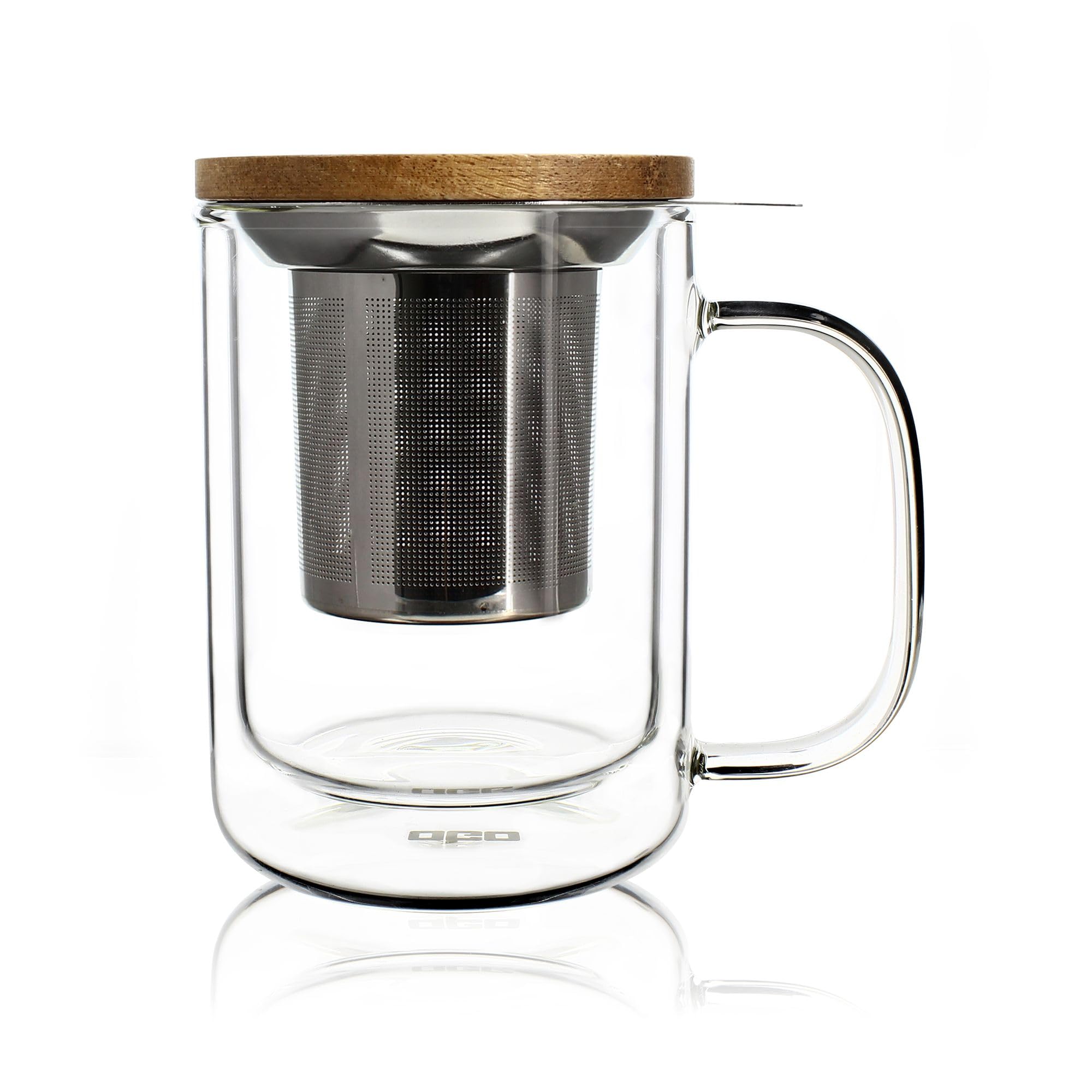 OGO LIVING - 7912004 350 ml Gustave Tea Pot - Ideal for Tea, Herbal Tea, infusions and Rooibos - Glass Tea Mug and Acacia Wood lid