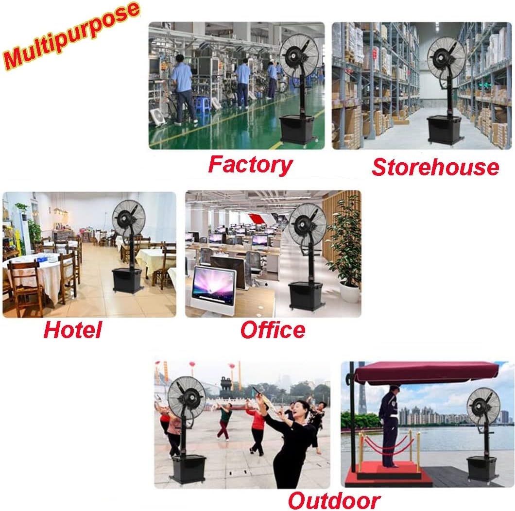 Misting Fan Outdoor Commercial Oscillating Pedestal Fan with Mist for Patio, Outside Restaurant, Garage, Gym, Factory Workshop, 3 Cooling Speeds