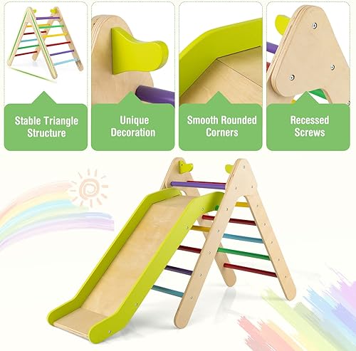 Miniatura 6 de HONEY JOY Escaladora triangular con rampa, escalera triangular para niños para guardería, gimnasio y parque infantil, juguetes de escalada
