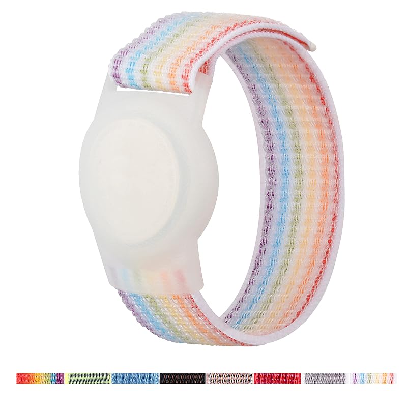 Pulseira protetora para Apple AirTag com capa de TPU e faixa ajustável de nylon Light-Rainbow Yiurcy