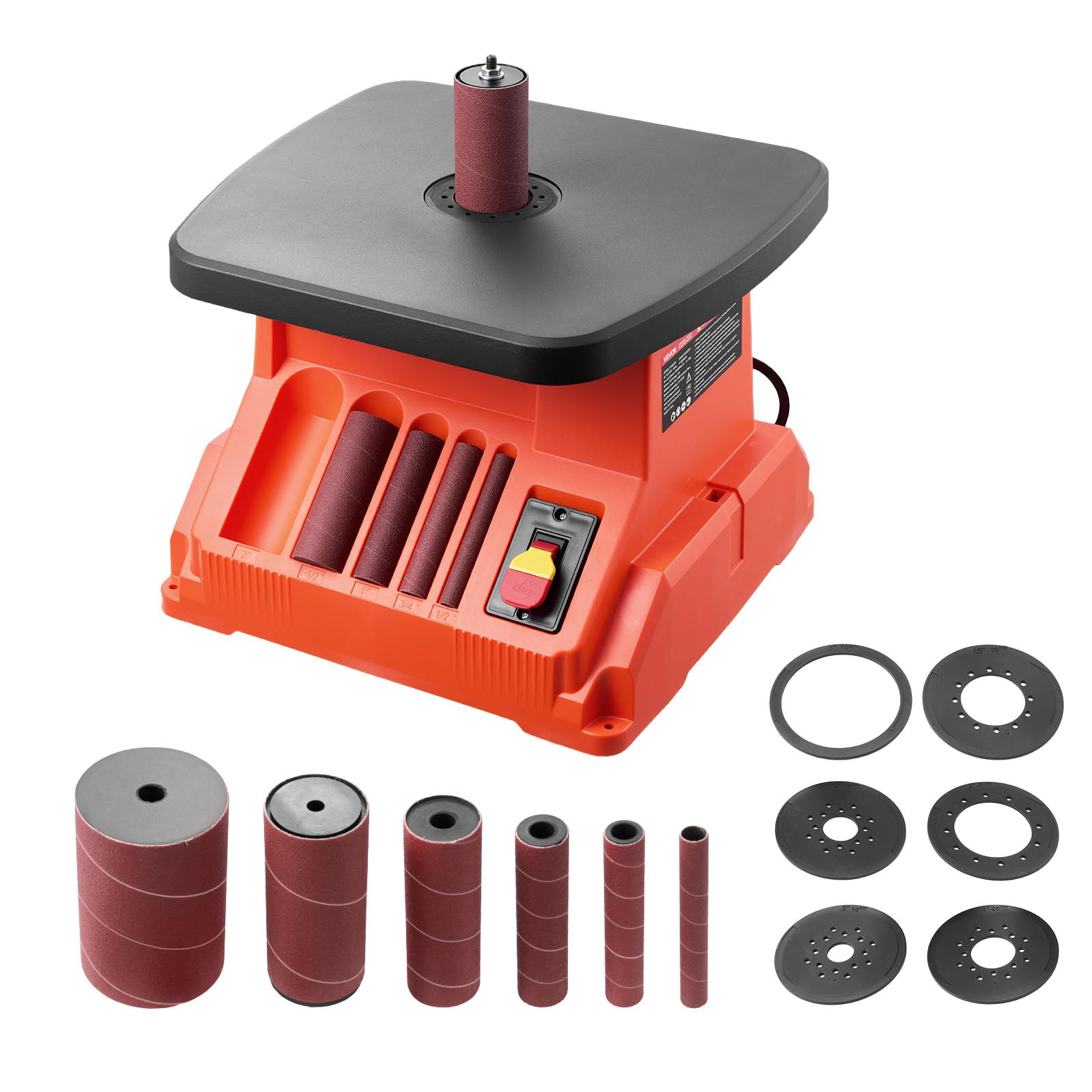 VEVOR Lijadora de Husillo Oscilante, 2000 RPM, 6 Manguitos de 12,7/19/25,4/38,1/50,8/76,2 mm, Carrera 16 mm y Mesa de Trabajo 390 x 415 mm para Acabado de Muebles, Manualidades y Carpintería