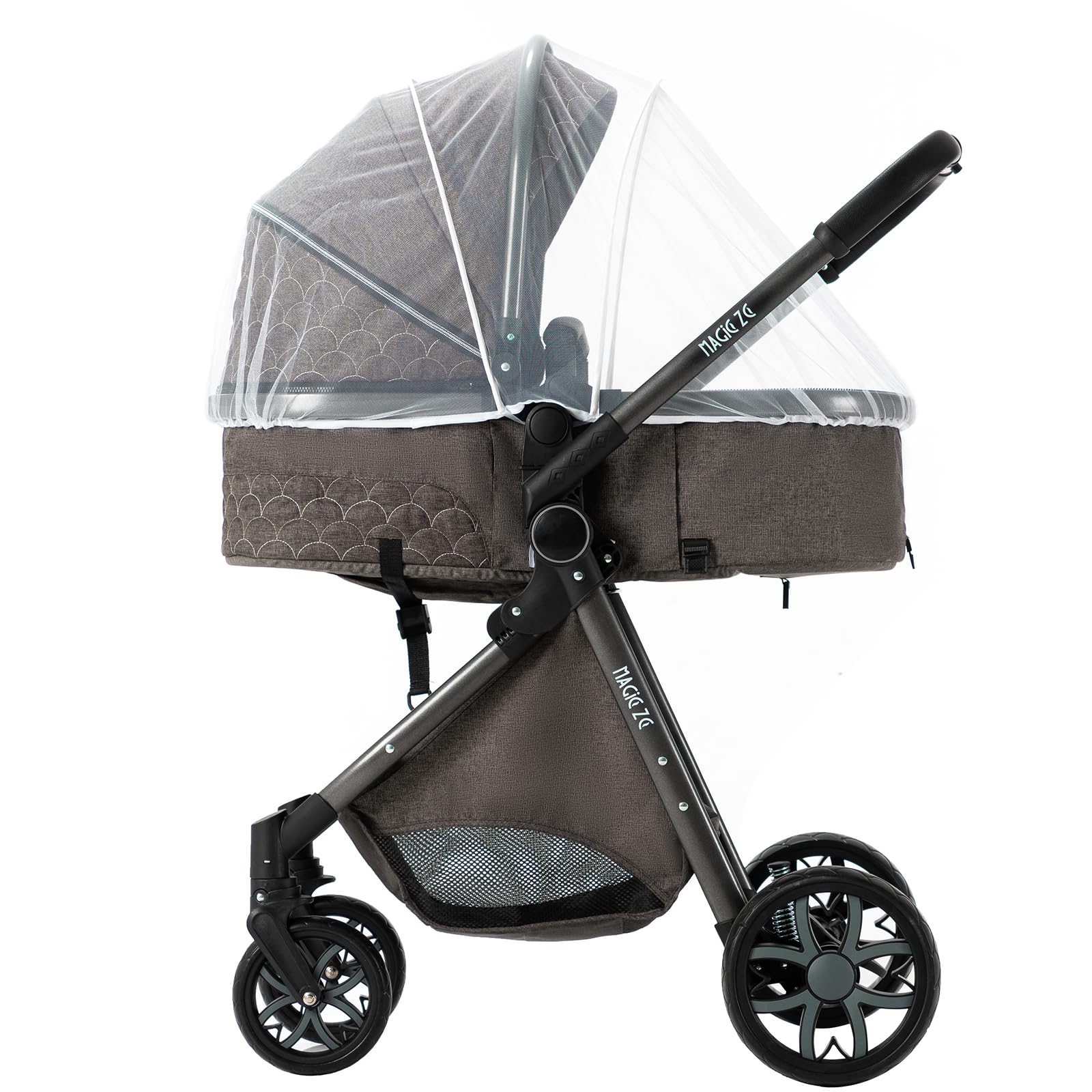 MoLi Passeggino Trio, Passeggino 3 in 1 con Doppia Modalità Push Reversibile, Trio Passeggino Neonati con Grande Navicella, Carrozzina per Neonati in Alluminio Pieghevole (225 Chocolate)