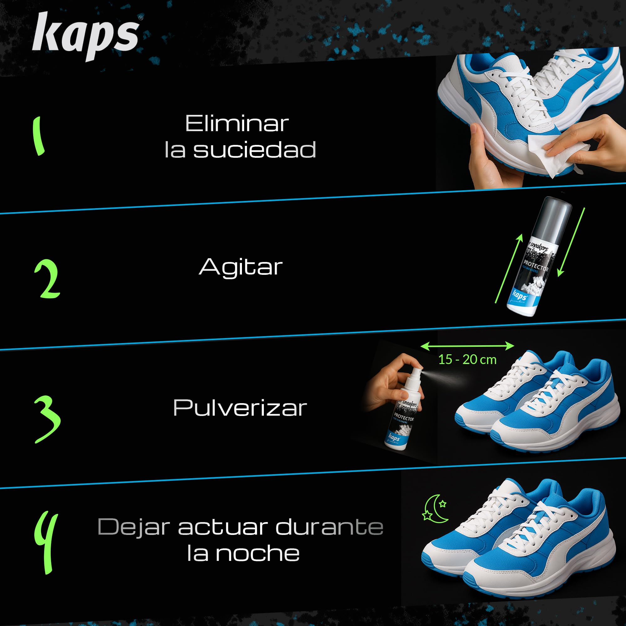 Kaps Sneakers Protector, Spray Impermeabilizante y de Protección contra la Suciedad para Zapatillas de Deporte y Calzado Informal, 100 ml