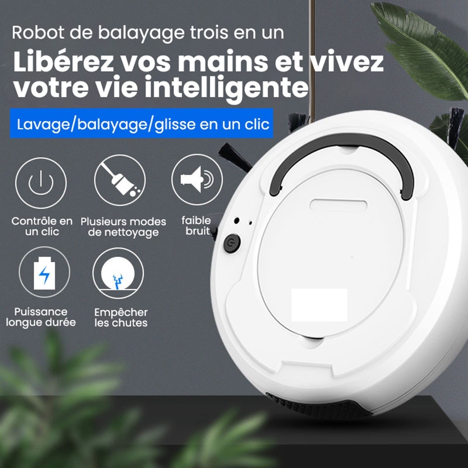 WAGNUS Robot Mop Aspirapolvere Robot Intelligente Multifunzione 3 in 1 Robot spazzante Ricaricabile Aspirapolvere Asciutto e Bagnato Robot Aspirador (Colore: Nero)