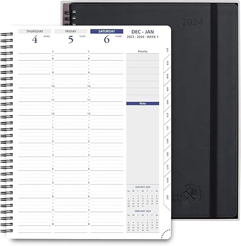 POPRUN Agenda semanal 2024 encuadernada en espiral con pestañas mensuales de 8.5 x 11 pulgadas, libro de citas de un cuarto de hora con cubierta