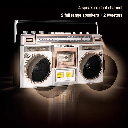 Miniatura 3 de Boombox retro con Bluetooth, Boombox de casete retro, radio AMFM, reproductor de cinta de CD Boombox estilo años 80, Grabadora de cinta Bluetooth