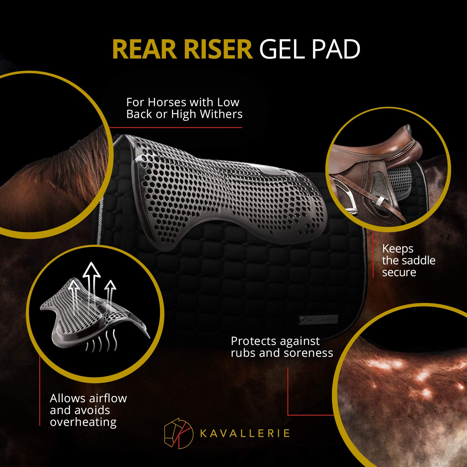 Kavallerie Almohadilla de gel para sillín – Ayuda con puente de sillín, dolor de espalda, balanceo de espalda, alta marchitez, almohadilla de pelo inglés para caballos, perfecta para eventos, escuela