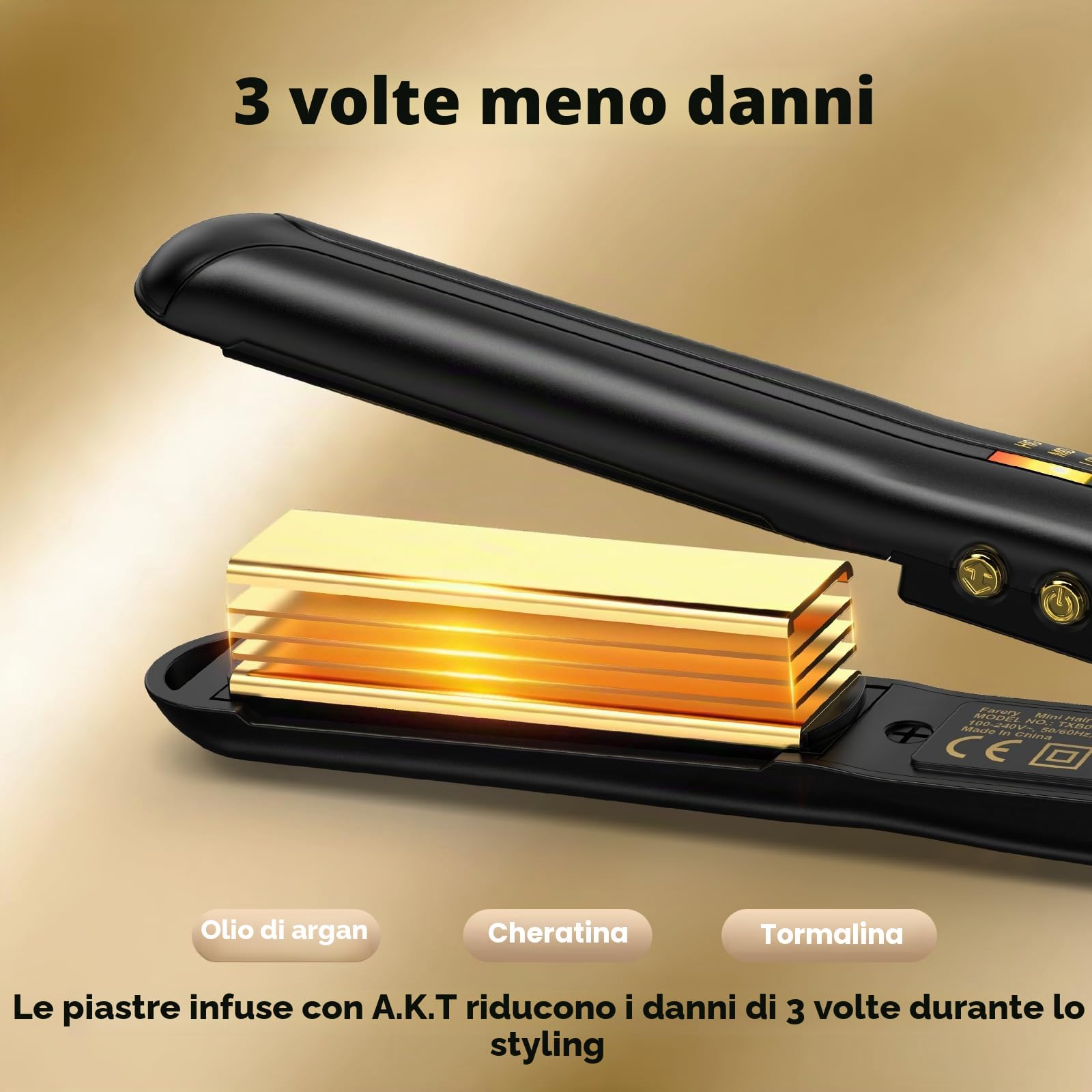 Farery Mini Piastra per capelli corti, piccolo straighter in ceramica con turmalina, mini straighter per viaggi con custodia, spegnimento automatico, doppia tensione, temperatura regolabile