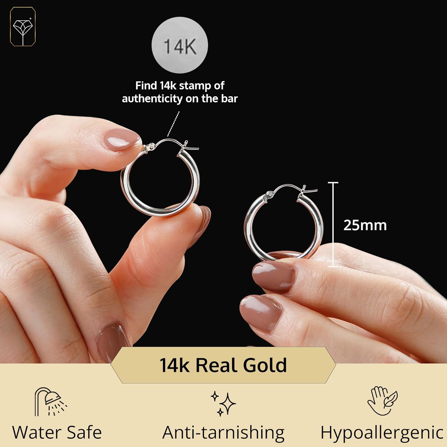 14k Gold Hoop Earrings for Women | Hypoallergenic 20MM, 25MM and 30MM Tube Hoop Earrings with Secure Click Tops |14k Yellow Gold or White Gold Classic Hoop Earrings in 3MM Thick Tube by MAX + STONE