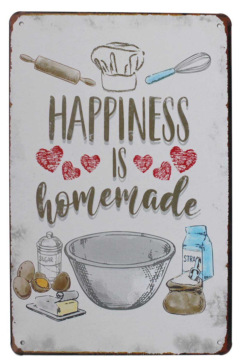 Hioni Happiness Funny Saying Is Homemade Vintage Metal Wall Sign Tin Plaque Wall Decoration (Happiness)