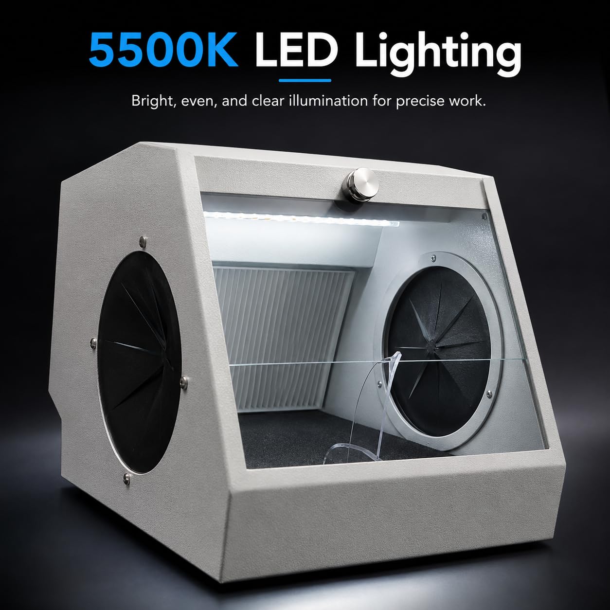 Gabinete modular de laboratorio dental, unidad de reducción de polvo con chorro de arena con extracción de aire, dispositivo de filtro y luz LED de 5500 K