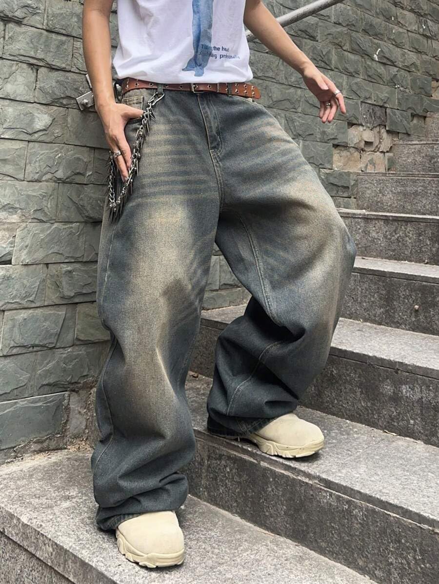 HUNGSON Mens Baggy Jeans for Men Women Y2k Skater Vintage Plain Pants Casual Wide Leg Jeans Loose Fit Denim Jeans - Image 6