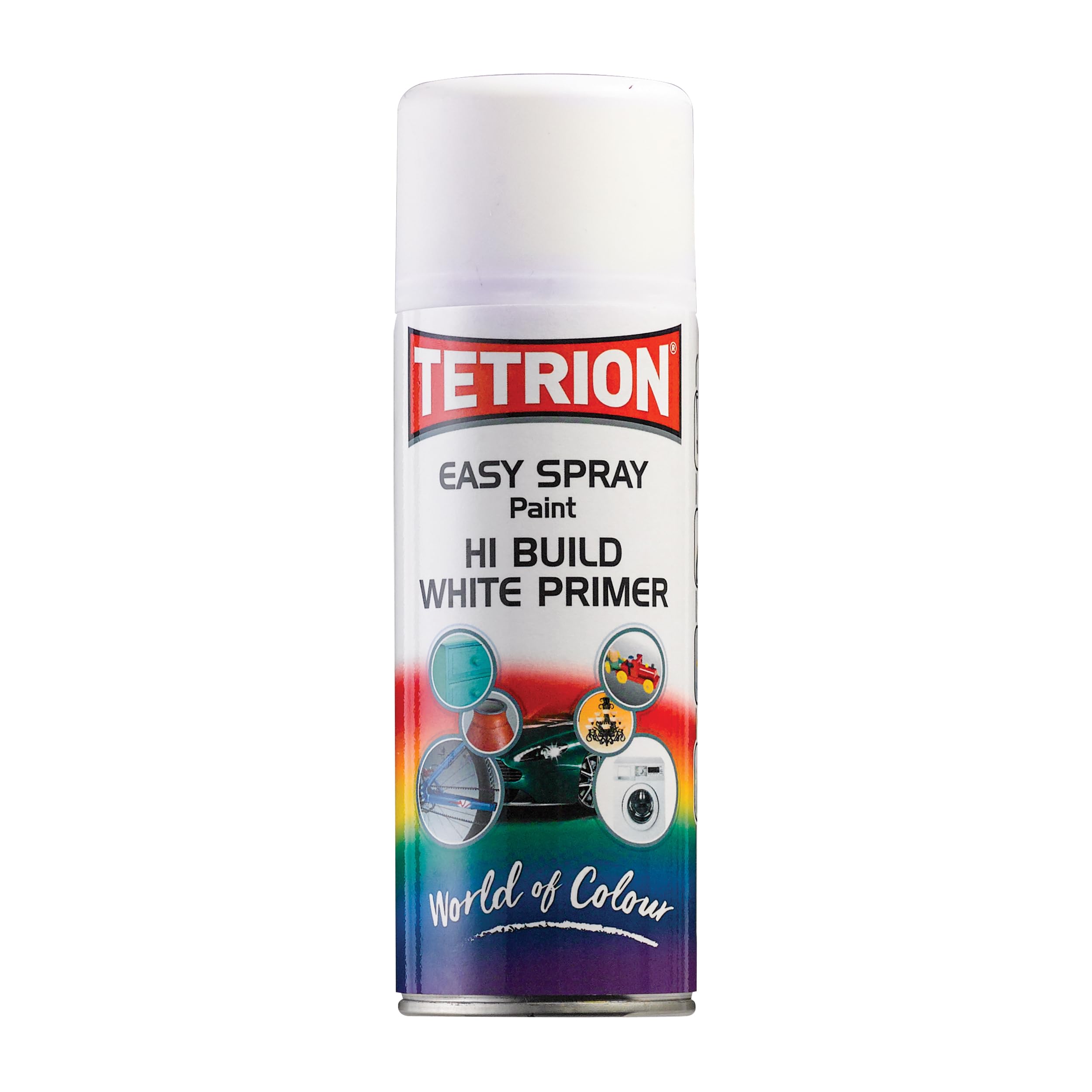 Tetrion Easy Spray Paint Primer - Hi-Build White Primer 400ml - Acrylic Spray for Wood, Metal, Plastic, Ceramic &amp; More, Smooth Base Coat for Long Lasting Finish - Indoor &amp; Outdoor Use, 13.5 Oz
