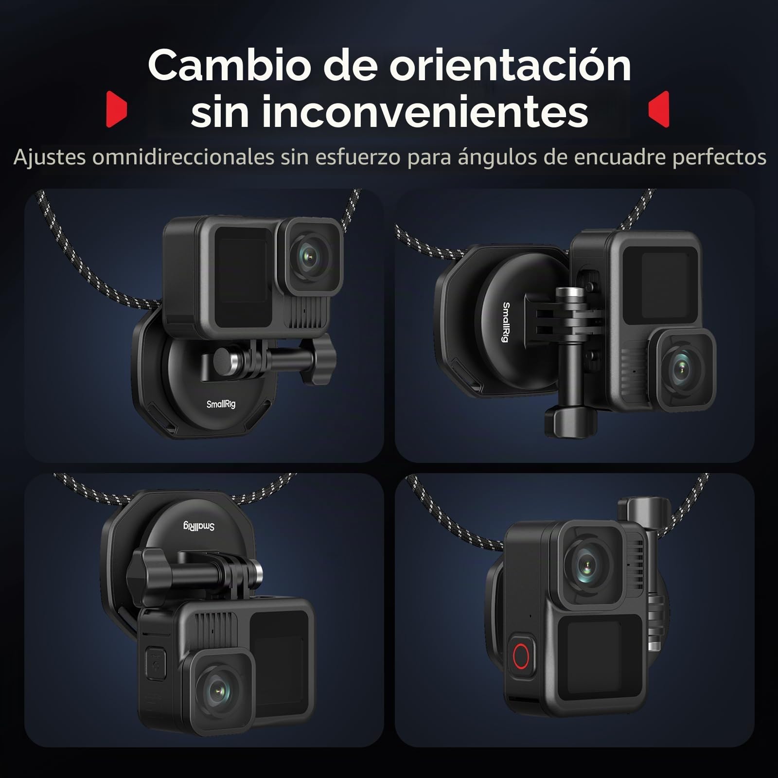 SMALLRIG Soporte magnético de cuello para cámara de acción, soporte de cuello con un solo clic, para GoPro 13/12/11/10/9, para DJI Osmo 360/Nano/Action 6/5 pro/4/3, Insta360 Ace Pro 2-5360