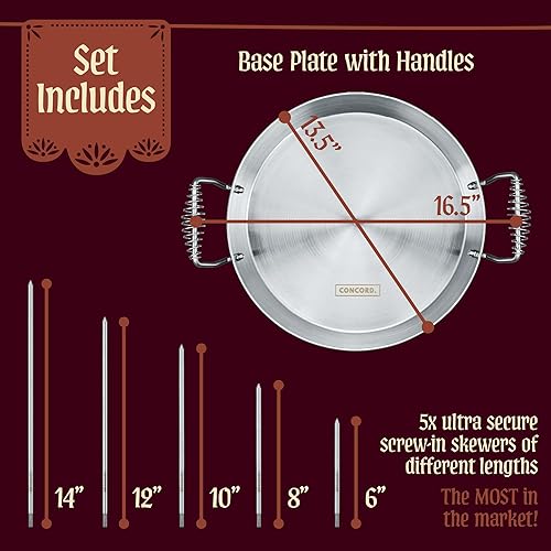 Miniatura 2 de CONCORD Brocheta vertical al pastor de acero inoxidable con placa para parrillas de barbacoa al aire libre. Ideal para tacos, giroscopio, shawarma,