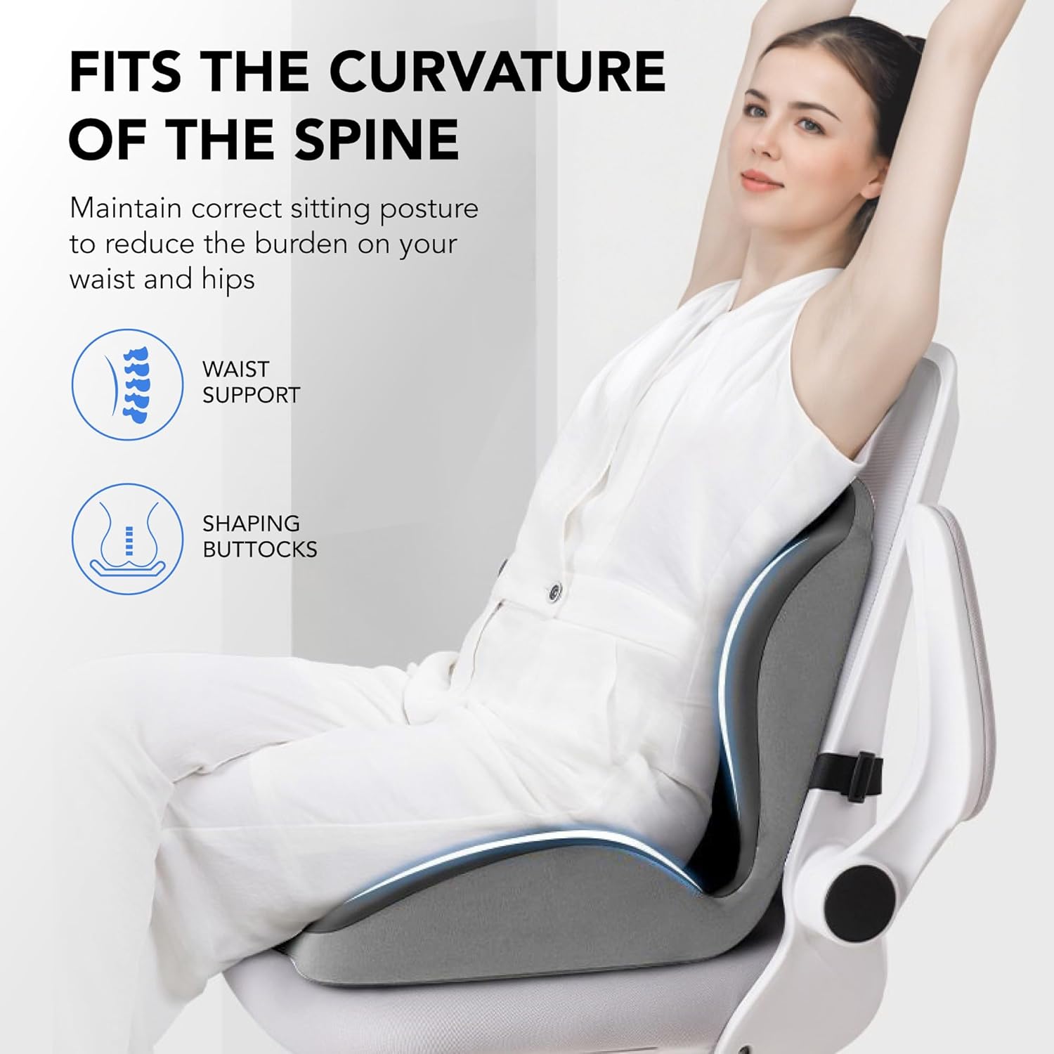 Ergonomic Waist Support and seat Cushion, 2-in-1 Memory Foam pad, Hollow Design for The Coccyx, Suitable for Office Chairs, car Safety Seats and Household use - relieves Lower Back and Hip Pain - Image 7