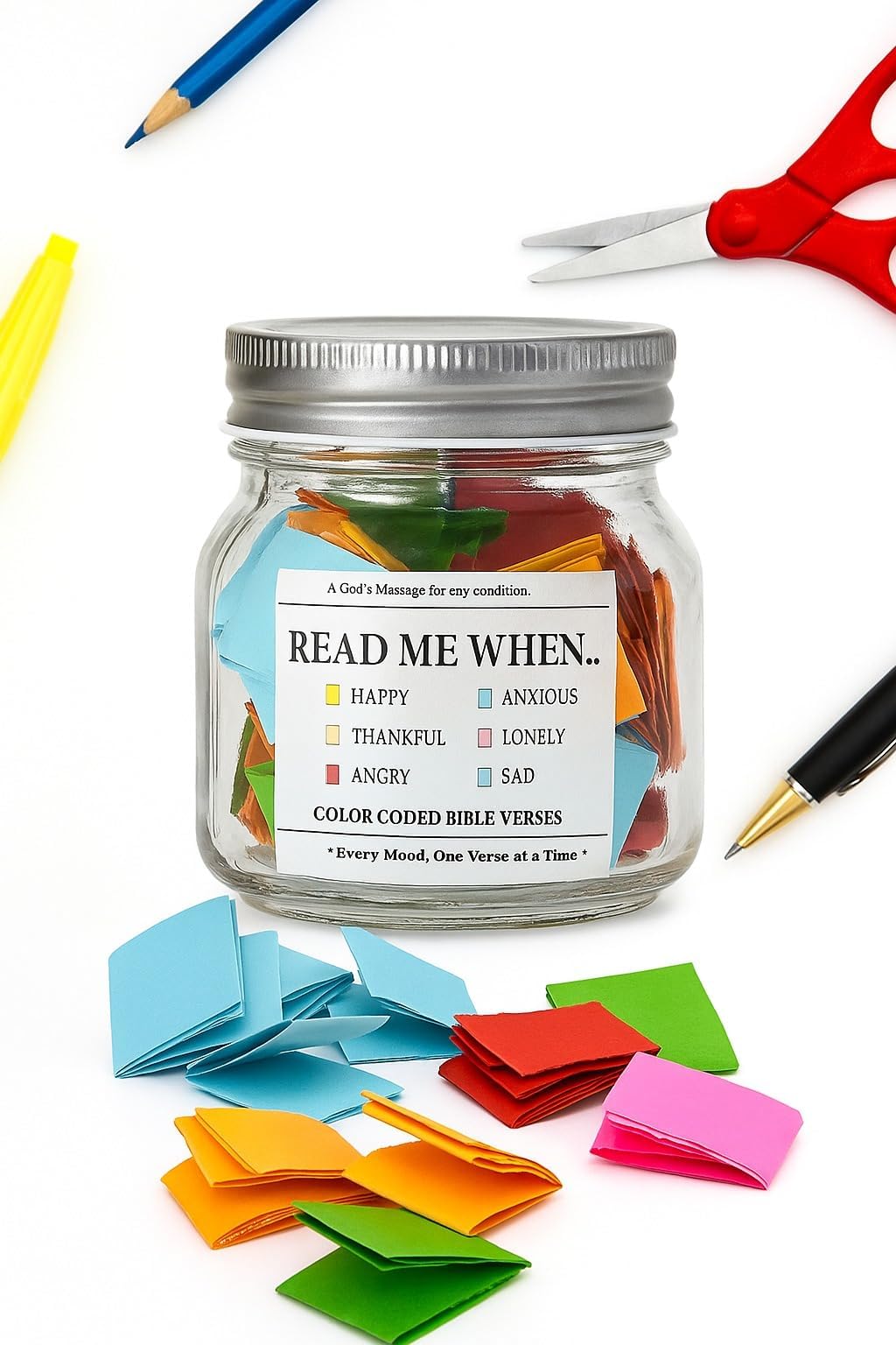 Bible Verse Jar - 60 Color-Coded Cards with Emotions & Prayer Prompts - Christian Gifts for Women, Men, Dad, Mom - Graduation, Birthday, Father's Day, Inspirational Jar [ENGLISH] (5)