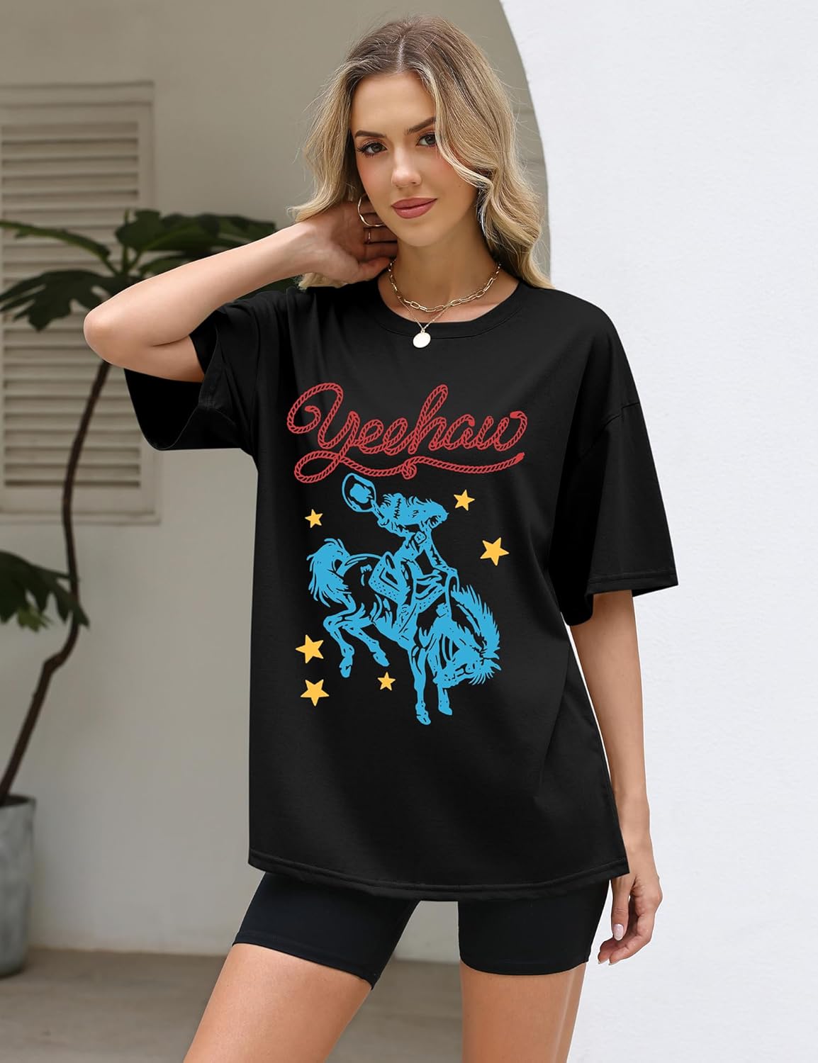 LOMON Oversized Graphic T Shirts for Women Short Sleeve Crewneck Summer Tops Loose Casual Basic Tees - Image 2