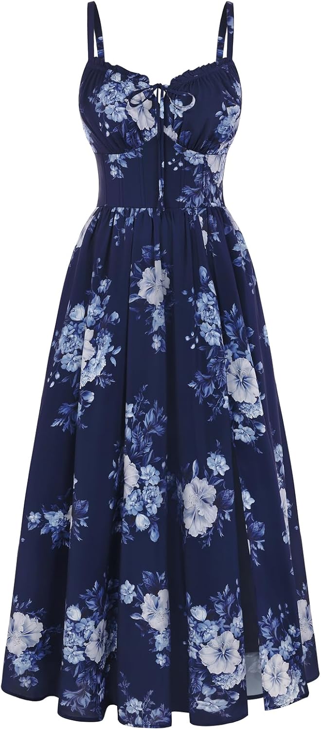 Scarlet Darkness Floral Dress for Women 2026 Corset Milkmaid Sundress Wedding Guest Dresses