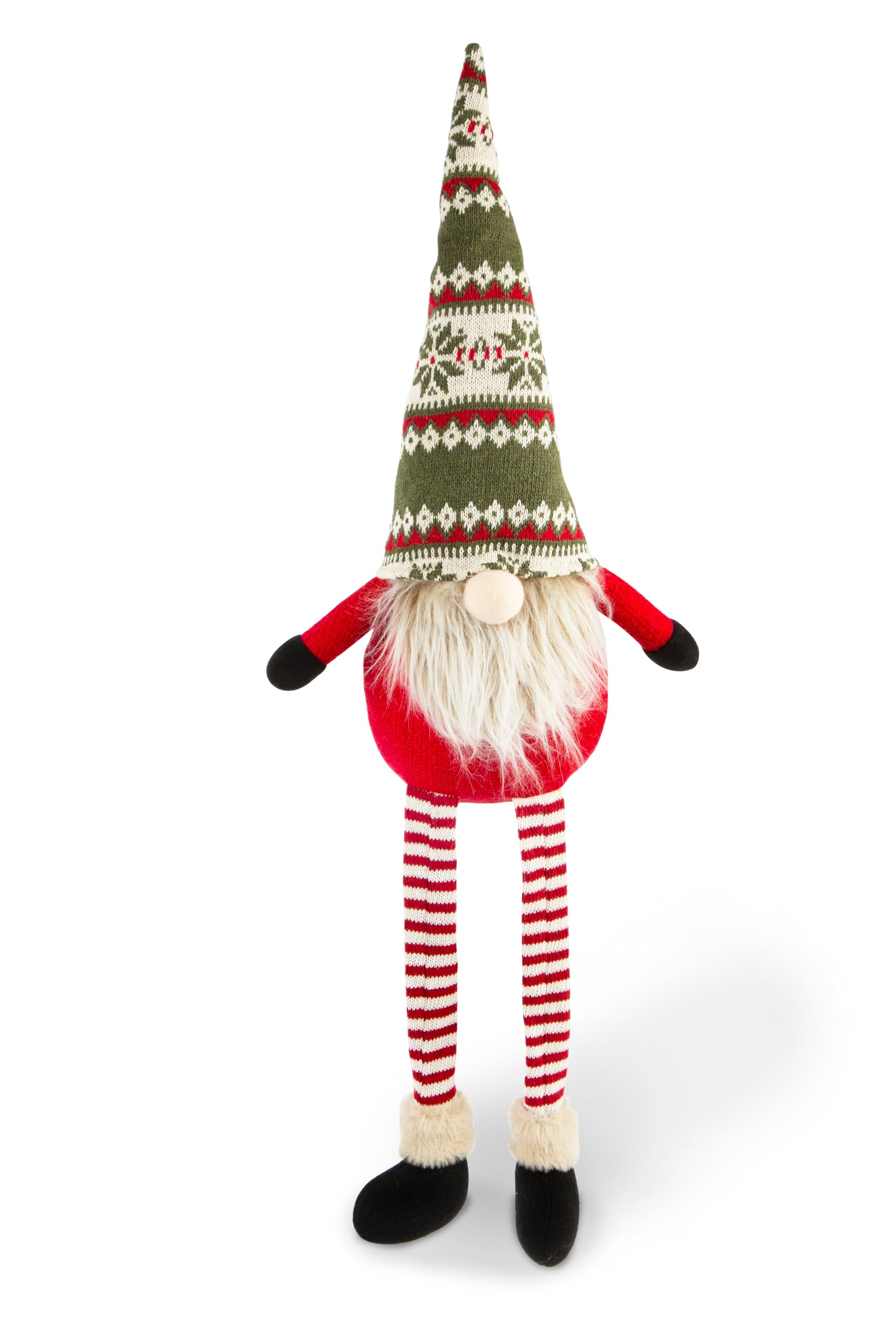 Excelsa Gnomo Natalizio Decorativo, Tessuto Rosso e Verde con Motivo Nordic, Gambe a Righe, 30 cm, per Interni