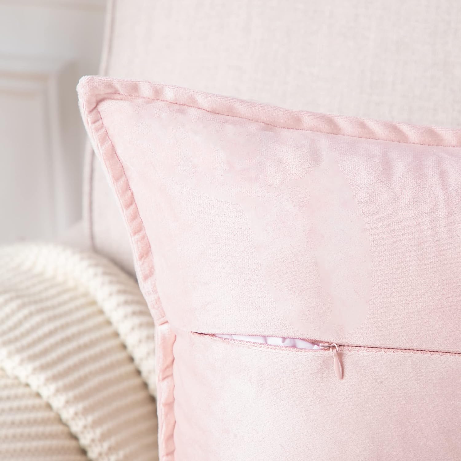 MADIZZ Set of 2 Super Soft Velvet Decorative Throw Pillow Covers 24x24 inch Light Pink Square with Fringe Luxury Style Cushion Case European Pillow Shell for Sofa Bedroom - Image 3