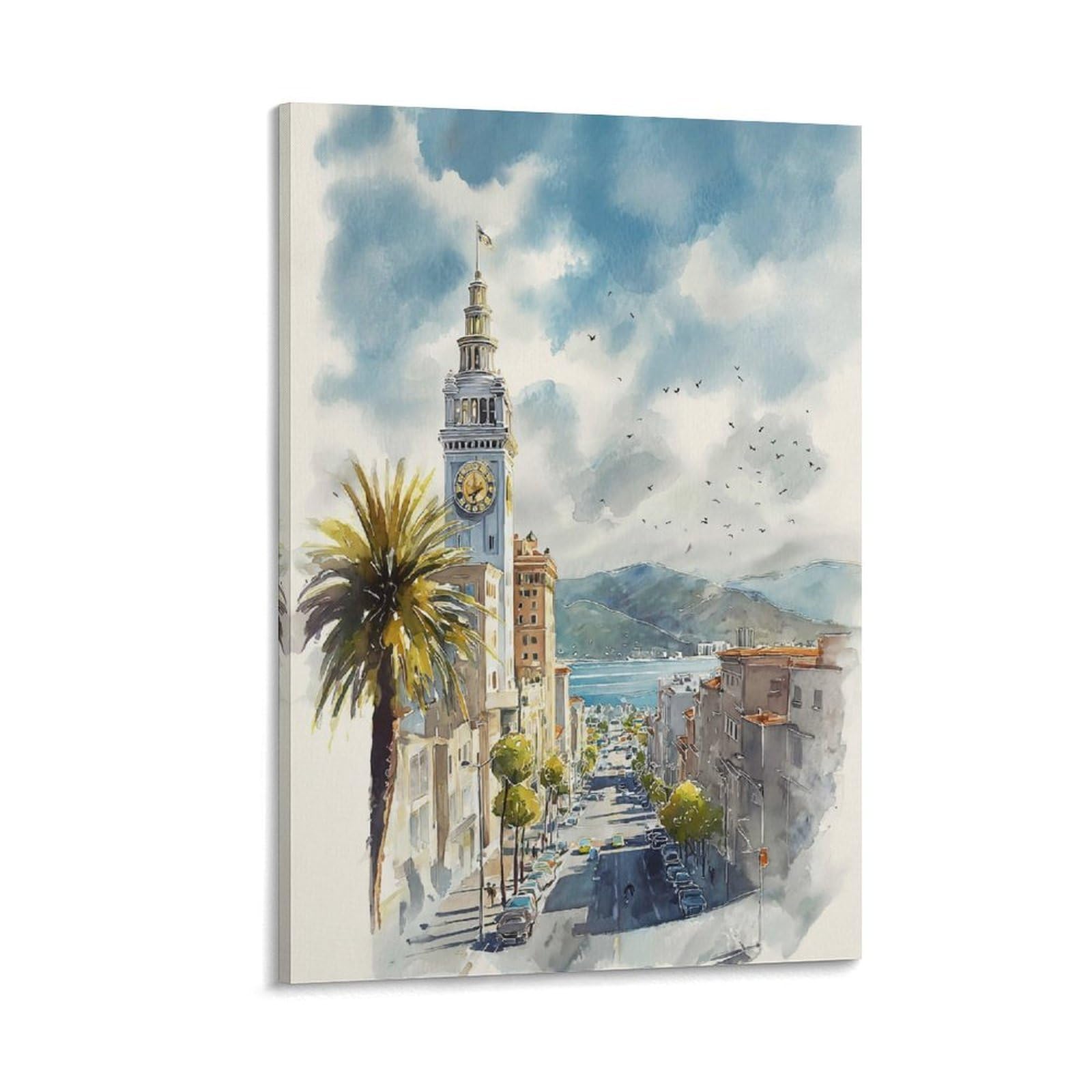 LCYNNH Charleston Watercolor Painting Coastal City Print 16x24inch(40x60cm) Print Home Bedroom Office Living Room Decor Canvas