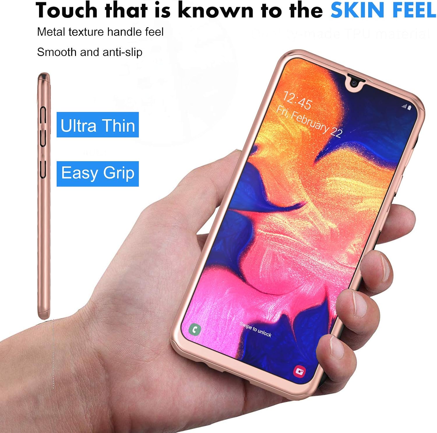NJJEX Case for Samsung Galaxy A20 / A30, for Galaxy A20/A30 Case W/[Tempered Glass Screen Protector], [N360] 360°All-Around Ultra Thin Full Body Dual Layer Hard Slim Phone Cover -Rose Gold
