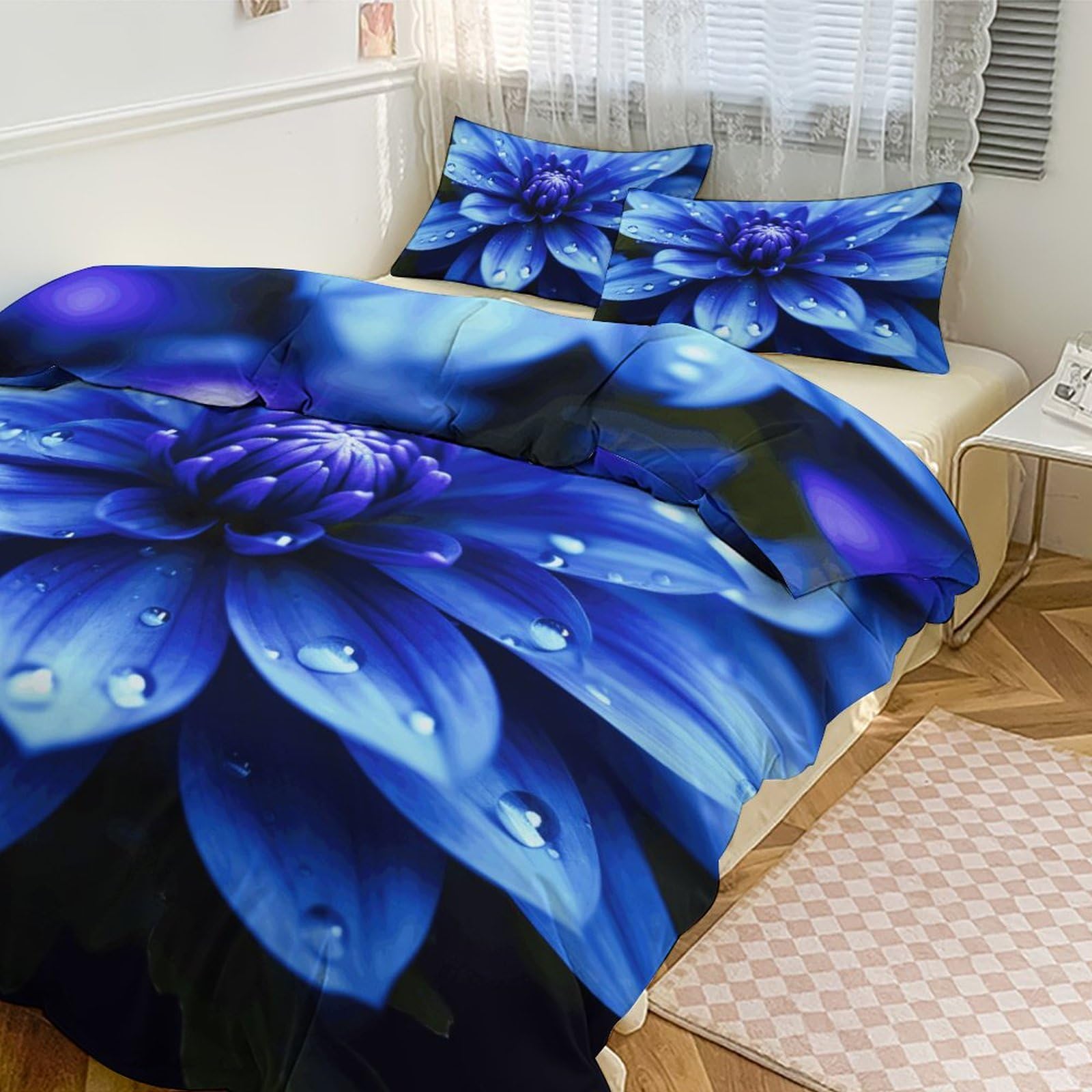 Parure de lit 3 pièces couette grand lit bleu floral 218x177 cm pour la maison et les hôtels