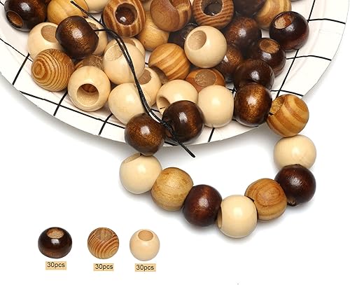 Miniatura 2 de 60 cuentas de madera marrón para macramé de 20 mm - Agujero de 10 mm - Cuentas de madera de agujero grande de calidad para proyectos de