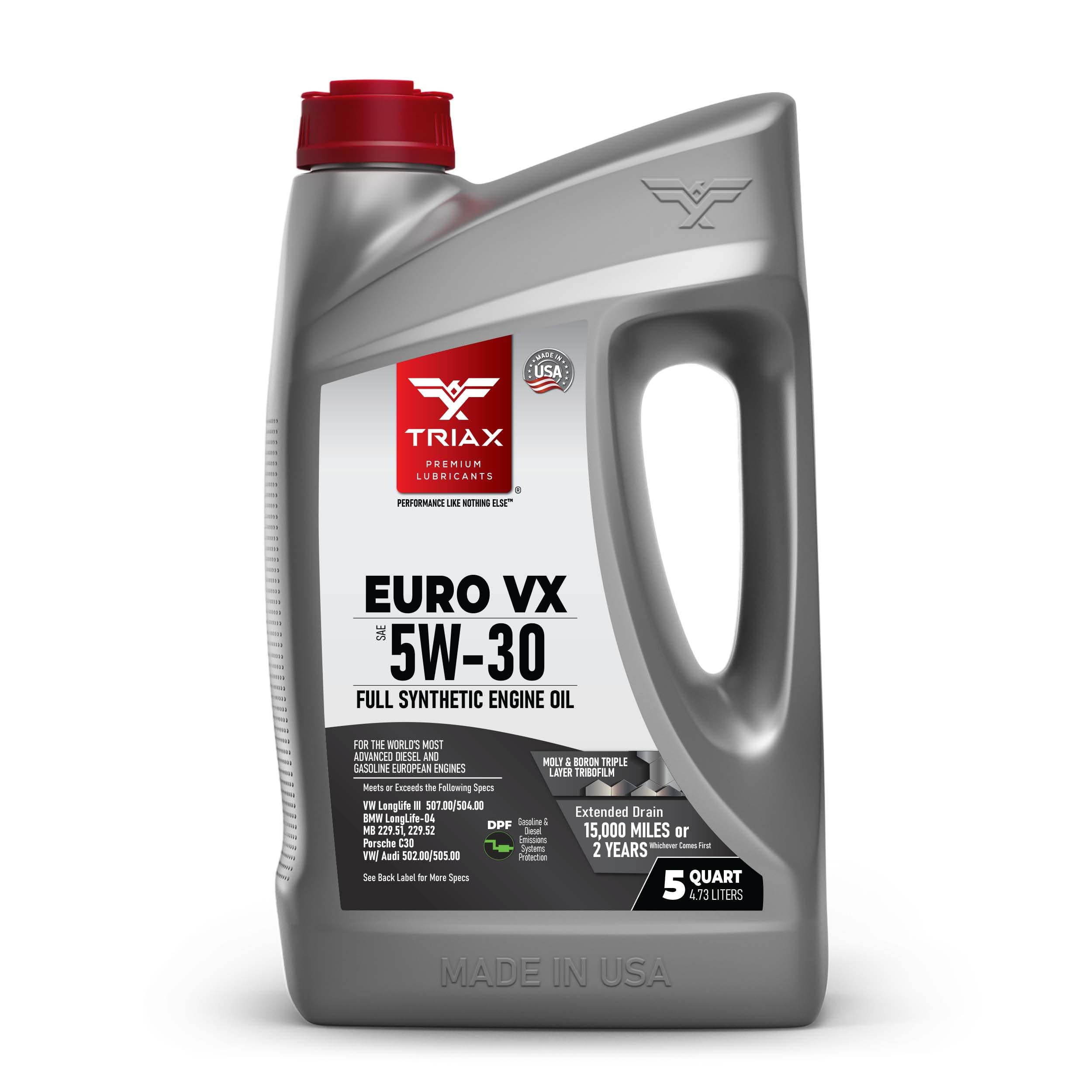 TRIAX Euro VX SAE 5W-30 Olio Motore Sintetico PAO Ester - Motori Benzina e Diesel con DPF e SCR ACEA C3 API SP VW/Audi 504.00 507.00 502.00 505.01 BMW LL-04 MB 229.51 229.31 Porsche C30