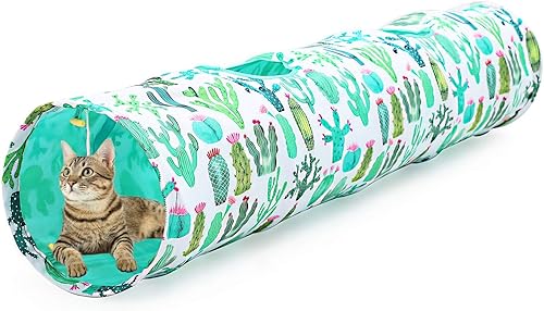 LUCKITTY Tubo de túnel de gatito para gatos con bola de felpa material de felpa Oxford portátil impermeable duradero lavable patrón geométrico