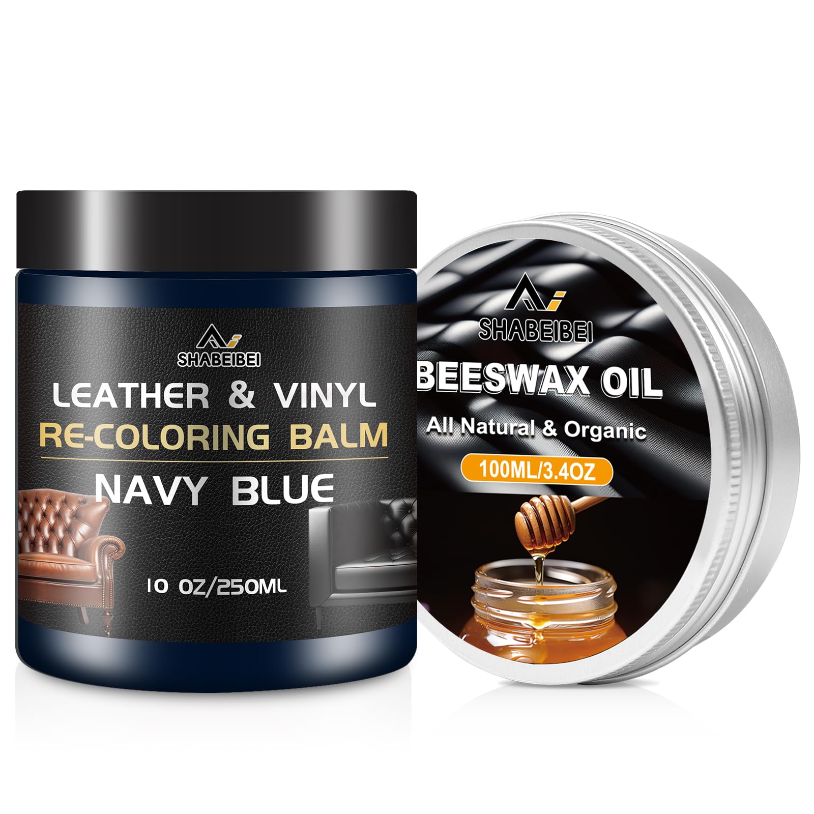 Leather Repair Kit Recoloring Balm Cleaner Conditioner Waterproof Beeswax Oil for Car Seat Furniture Couch Shoe Leather Vinyl(Navy Blue)