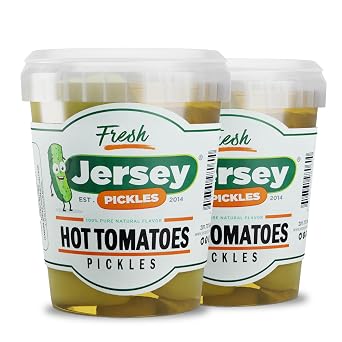 Jersey Pickles - Hot Pickled Tomatoes Pickled Vegetable Handcrafted Gourmet Tomatoes for Sandwiches, Charcuterie & More Set of 2 Quart