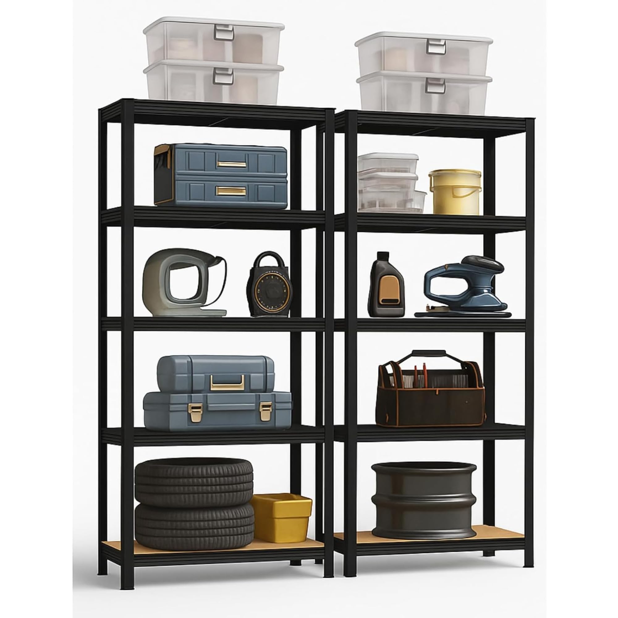 casa pura Set di 2 Scaffale per carichi Pesanti, 30x75x150 cm, con Struttura in Acciaio, Portata Fino a 650 kg, 5 Ripiani Regolabili, Colore: Nero