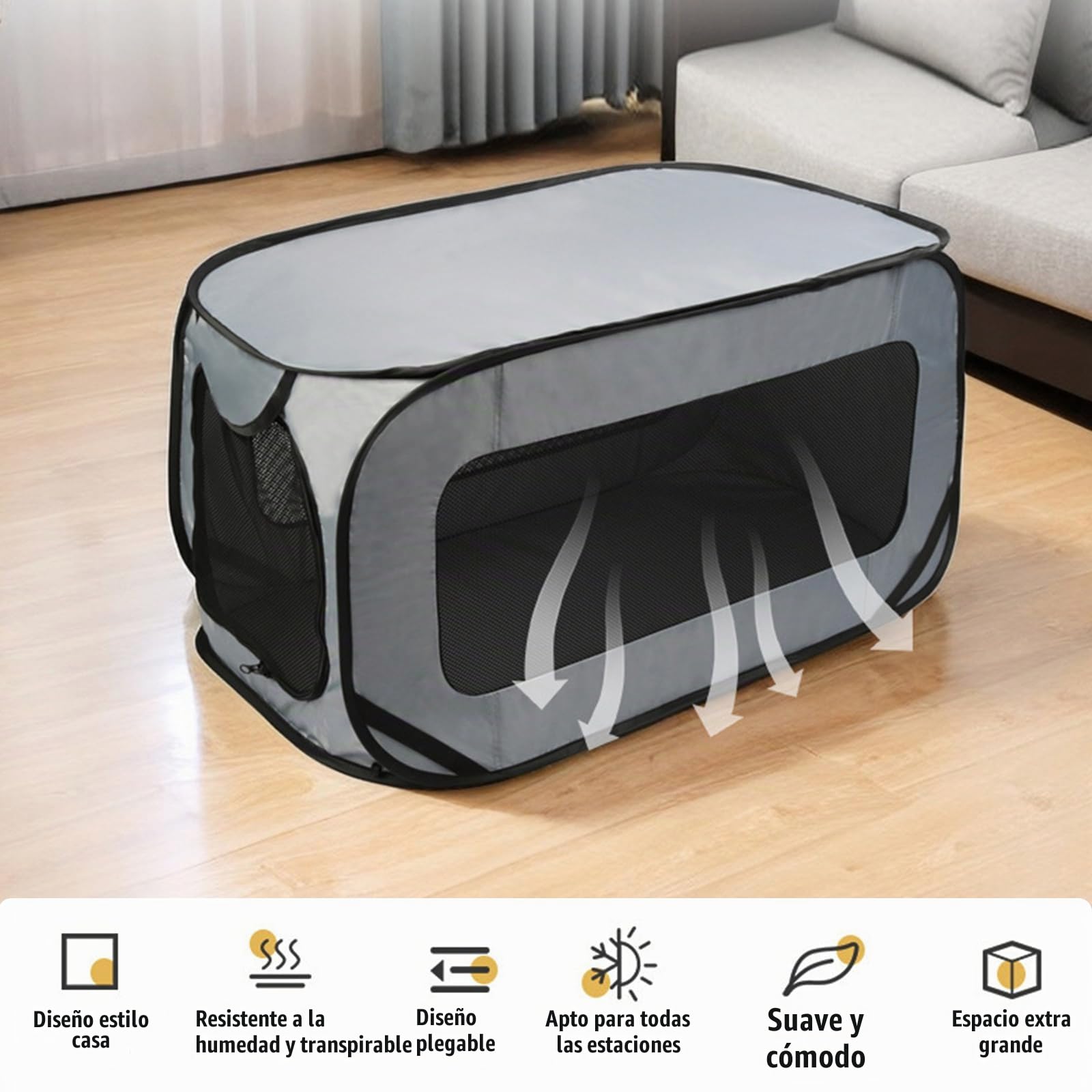 Parque Plegable y Portátil para Mascotas - Impermeable de Tela Oxford para Perros, Gatos, Conejos, Animales Pequeños - Interior y Exterior, 94 * 53 * 53 cm, Gris