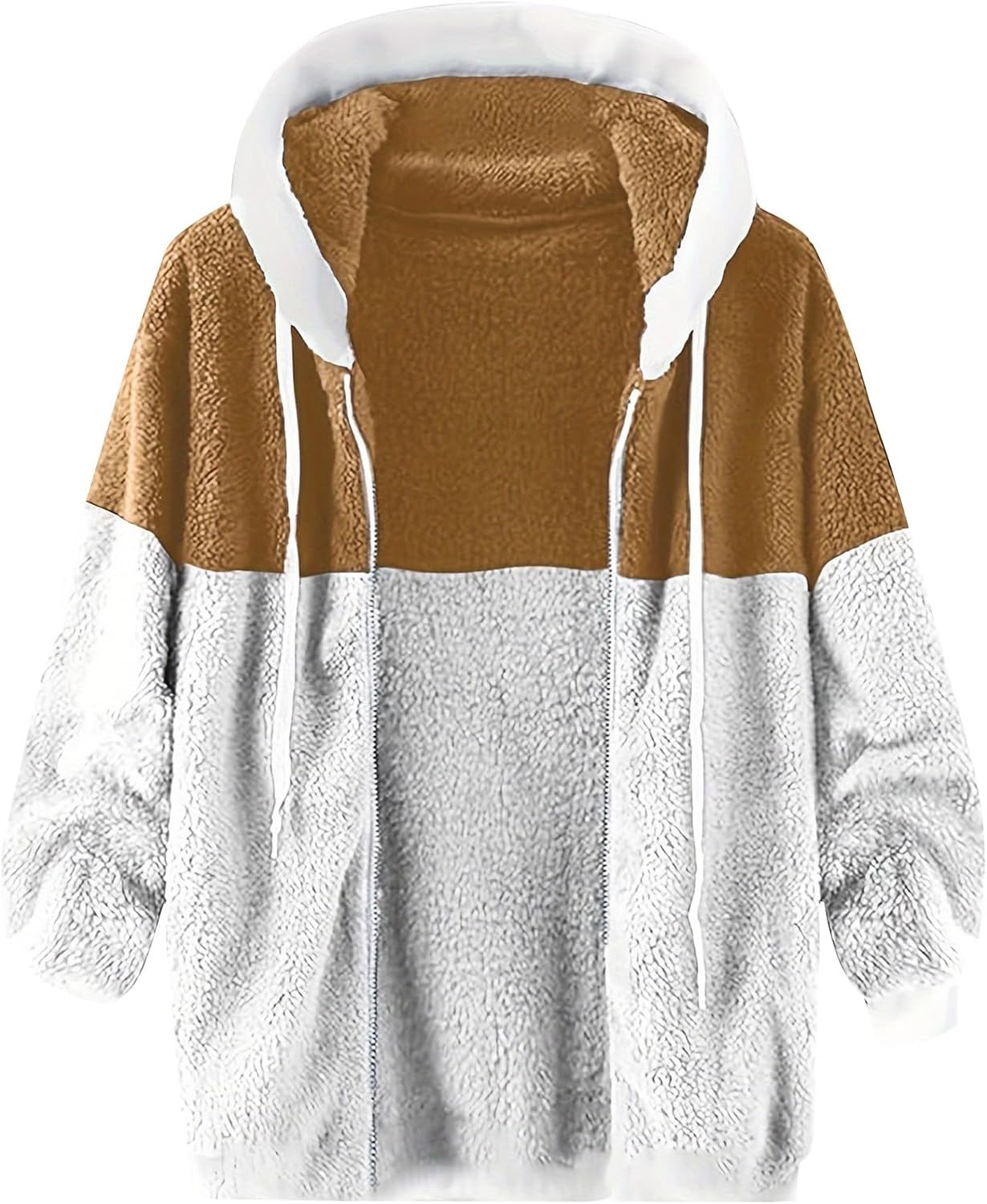 Mens Sherpa Jacket Cozy Colorblock Fleece Lined Long Sleeve Full Zip Up Hoodies Warm Fall Winter Hooded Coat