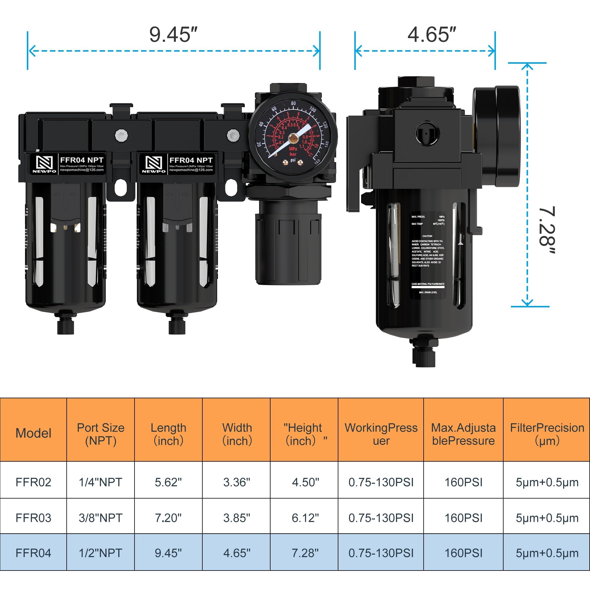 1/5.1 cm NPT Air Water Sepatator do sprężarki powietrza, regulator ciśnienia powietrza z manometrem, podwójny system suszenia do pistoletów natryskowych, półautomatyczny odpływ, metalowy wspornik