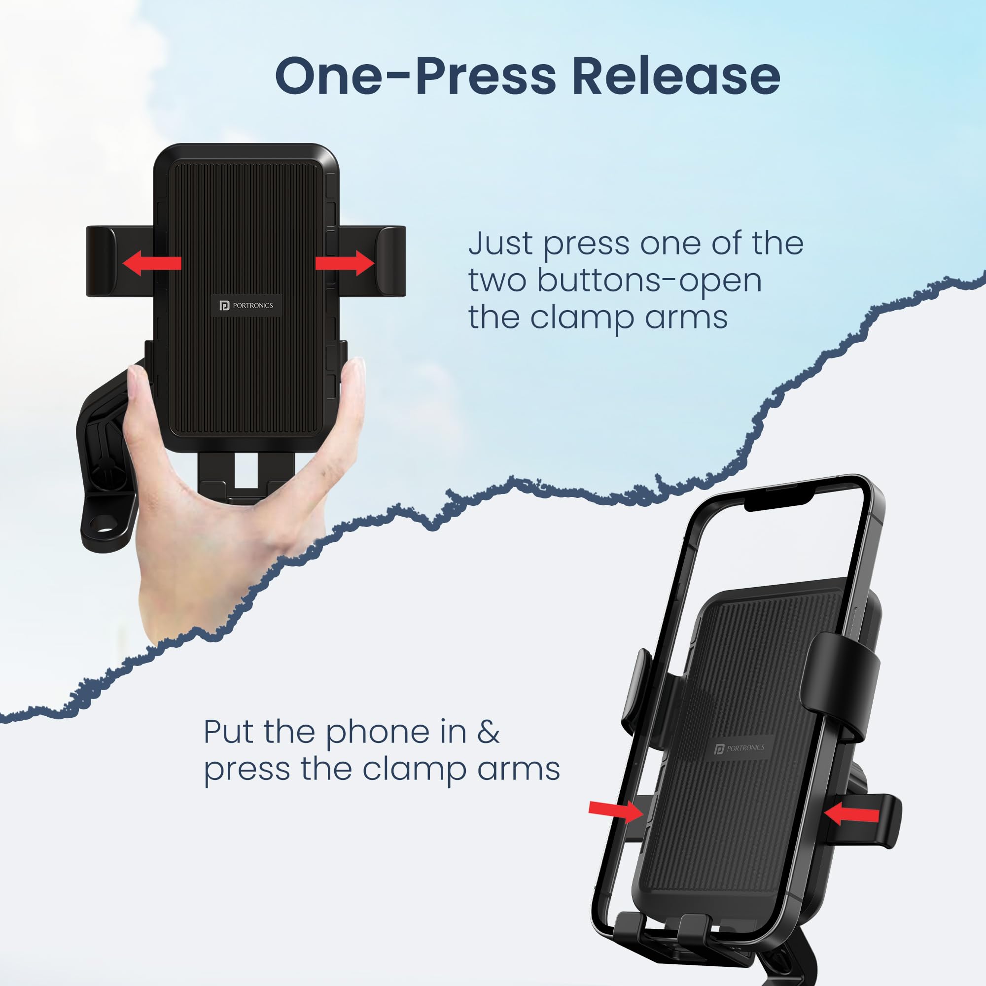 Portronics Mobike 5 Scooty/Scooter Phone Holder with Mirror Mount, 360 Degree Rotation, Strong Grip, Compatible with 4.7" to 7.2" Smartphone, Mobile Stand for Scooter, Cycle & Motorcycle (Black) — Amazon image 4
