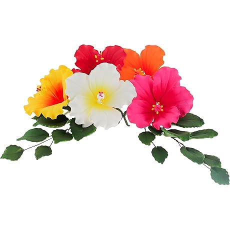 Global Sugar Art Hibiscus Sugar Cake Flowers, Assorted Colors, 5 Count and...