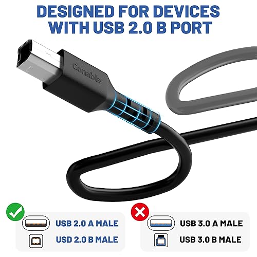 Miniatura 4 de Cable de impresora USB de 8 pies, USB 2.0 tipo A a cable B-macho, cable escáner de alta velocidad compatible con HP, Canon, Epson, DAC, Dell,