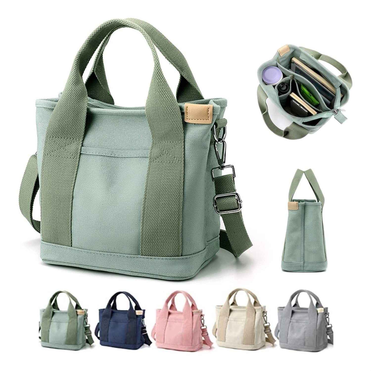 Duirubeo 2023 New Large Capacity Multi-Pocket Handbag Women's Canvas Tote Purses Crossbody Bag Vintage Tote Bags(A - Green)