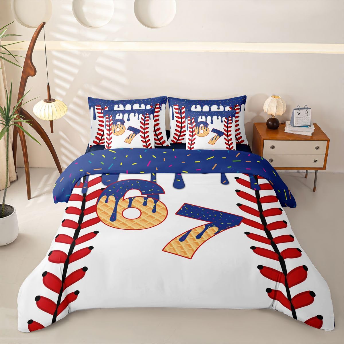 Loussiesd SIX SEVEN 6 7 copripiumino singolo 7 pezzi Baseball Gaming set di biancheria da letto per bambini ragazzi ragazze gioco palla letto in una borsa con copripiumino, lenzuola, federe, federe