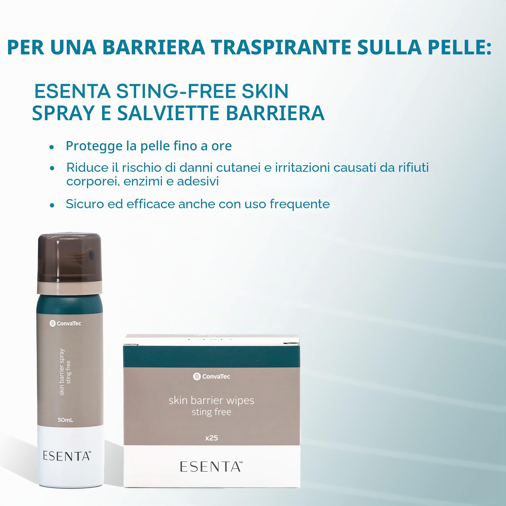 ConvaTec ESENTA barriera cutanea per la protezione di atomi e ferite, a base di silicone, senza punture e alcool, flacone spray da 50 ml (1 pezzo)